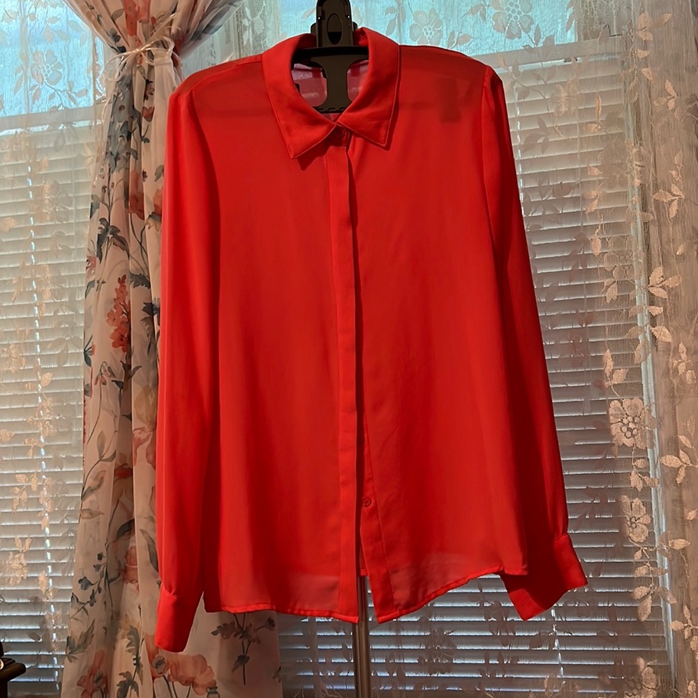Orange polyester Button-up